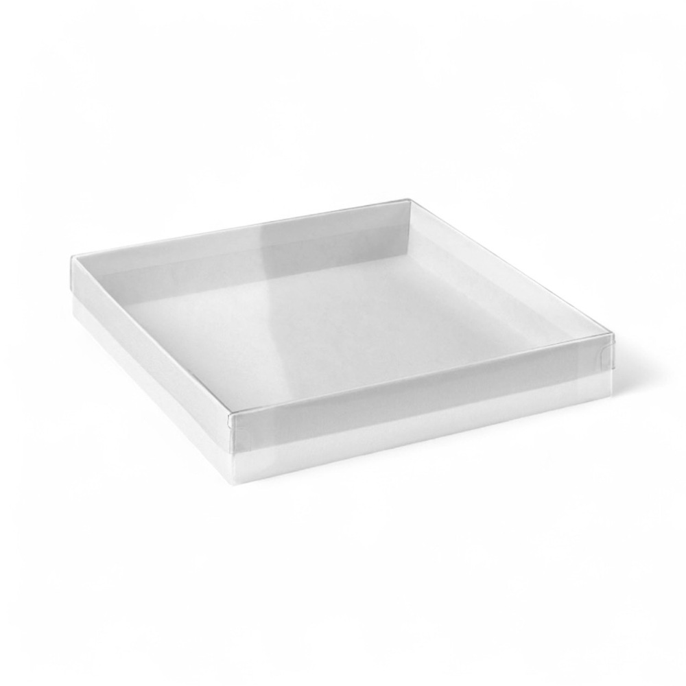 NWB 70 pcs Clear Lid Boxes 6x6x1 inch with White Base - Uline